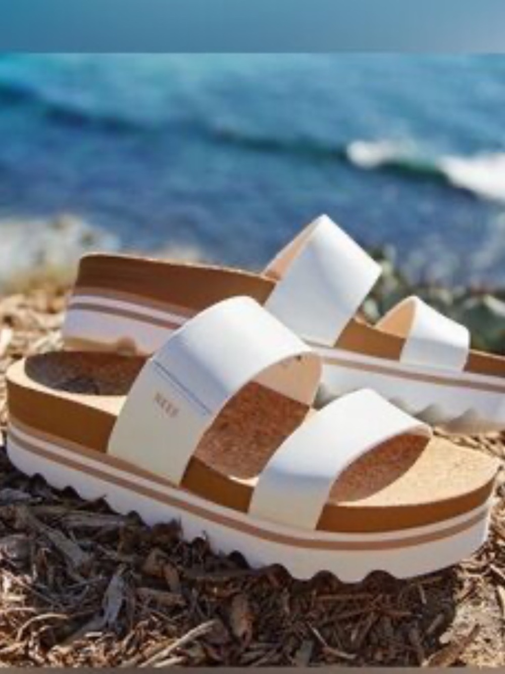 Reef White Platform Double-Strap Summer Slide, 7